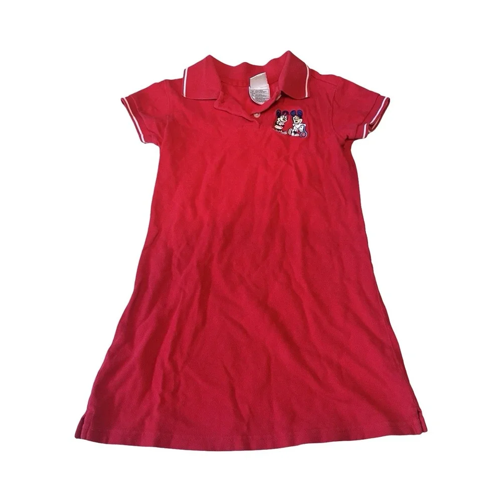 Disney Store Girls Red Mickey Minnie Mouse‎ Tennis Polo Dress XS 4/5 Cotton Vtg